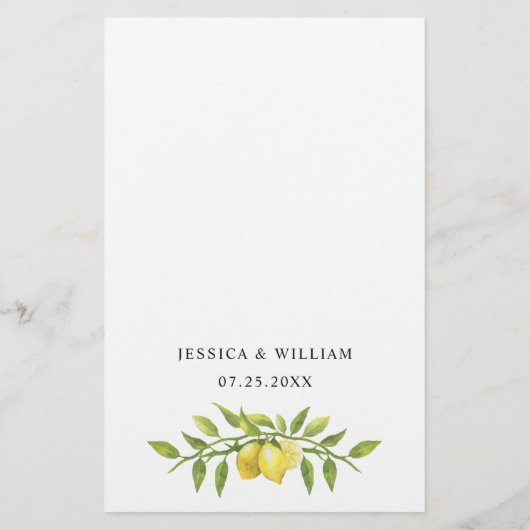 Elegant Lemons Greenery Wedding Dinner Menu (Achterkant)