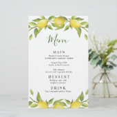 Elegant Lemons Greenery Wedding Dinner Menu (Staand voorkant)