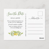 Elegant Lemons Greenery Wedding Save the Date Briefkaart (Achterkant)
