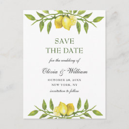 Elegant Lemons Greenery Wedding Save the Date Post Briefkaart