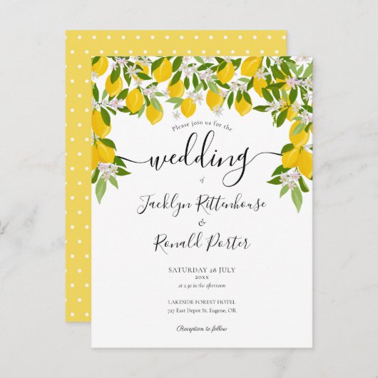Elegant Lemons Greenery Wedding Uitnodiging Briefkaart (Voorkant / Achterkant)