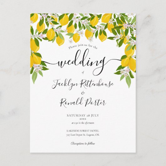 Elegant Lemons Greenery Wedding Uitnodiging Briefkaart (Voorkant)
