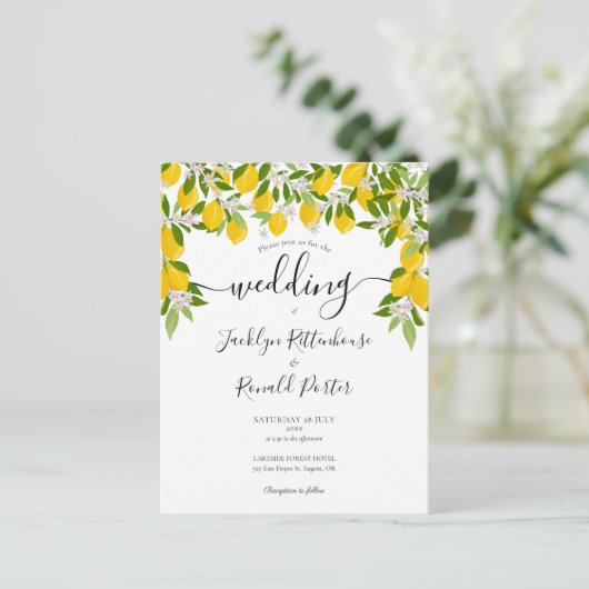 Elegant Lemons Greenery Wedding Uitnodiging Briefkaart (Staand voorkant)