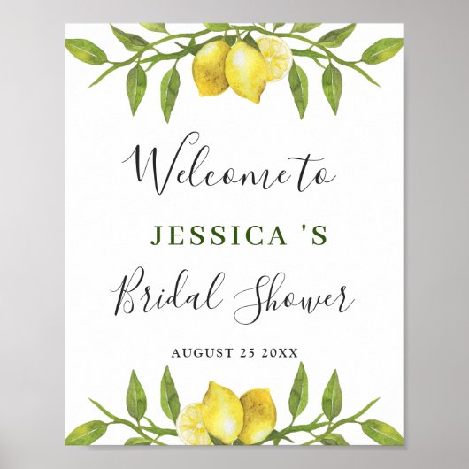 Elegant Lemons Greenery WELCOME BRIDAL SGHOWER Poster (Voorkant)