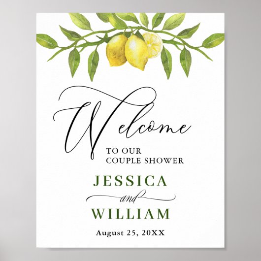 Elegant Lemons Greenery WELCOME COUPLE SHOWER Post Poster (Voorkant)