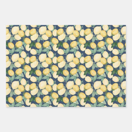 Elegant Lemons op Navy Blue Inpakpapier Vel (Voorkant 3)