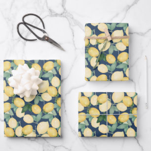 Elegant Lemons op Navy Blue Inpakpapier Vel