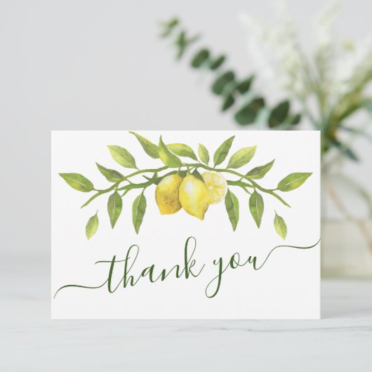 Elegant Lemons Waterverf Greenery Wedding Bedankkaart (Staand voorkant)