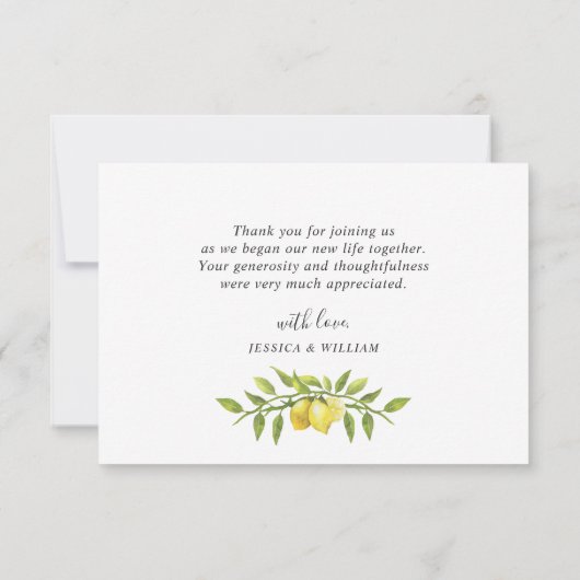Elegant Lemons Waterverf Greenery Wedding Bedankkaart (Achterkant)