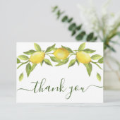 Elegant Lemons Waterverf Greenery Wedding Bedankkaart (Staand voorkant)