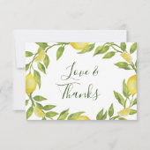 Elegant Lemons Waterverf Greenery Wedding Bedankkaart (Voorkant)