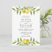 Elegant Lemons Waterverf Greenery Wedding Kaart (Staand voorkant)