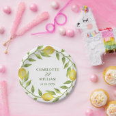 Elegant Lemons Waterverf Greenery Wedding Papieren Bordje (Feest)