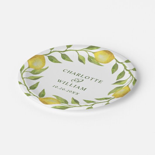 Elegant Lemons Waterverf Greenery Wedding Papieren Bordje (Gekanteld)