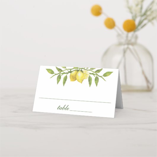 Elegant Lemons Waterverf Greenery Wedding Plaatskaartje (Voorkant)