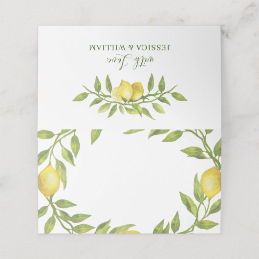Elegant Lemons Waterverf Greenery Wedding Plaatskaartje (Buitenkant ongevouwen)