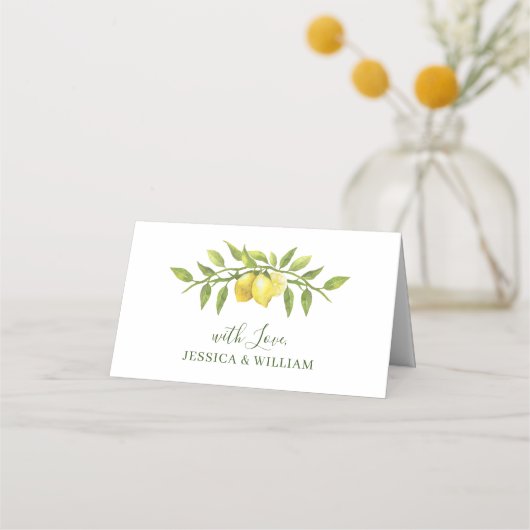 Elegant Lemons Waterverf Greenery Wedding Plaatskaartje (Achterkant)