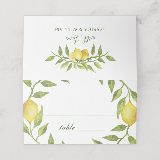 Elegant Lemons Waterverf Greenery Wedding Place C Plaatskaartje (Buitenkant ongevouwen)