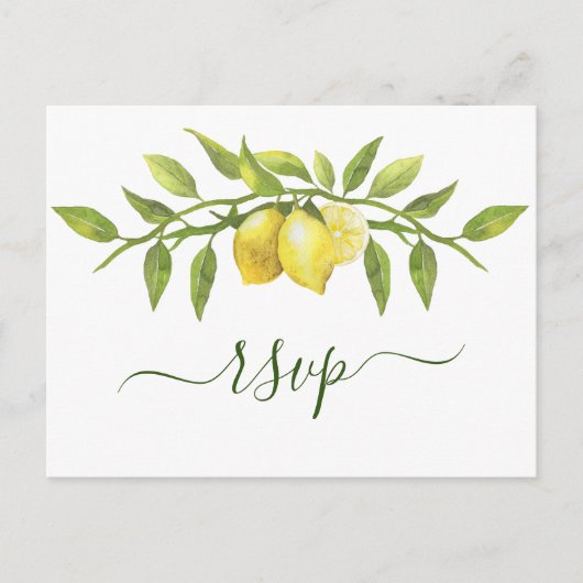 Elegant Lemons Waterverf Greenery Wedding RSVP Briefkaart (Voorkant)