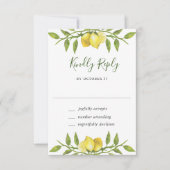 Elegant Lemons Waterverf Greenery Wedding RSVP Kaartje (Voorkant)