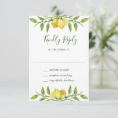 Elegant Lemons Waterverf Greenery Wedding RSVP Kaartje (Staand voorkant)