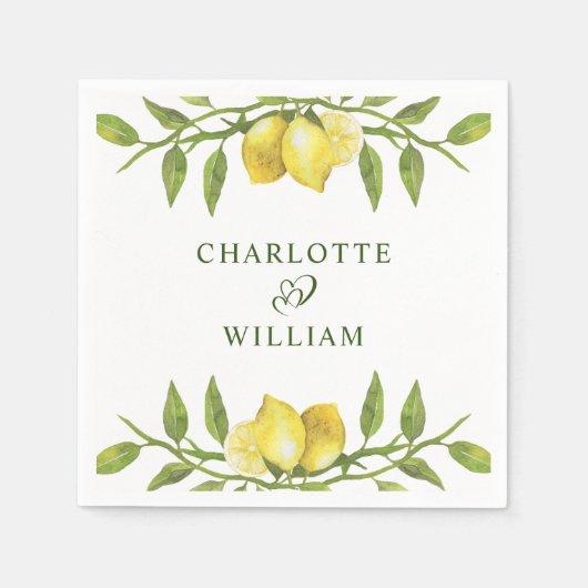 Elegant Lemons Waterverf Greenery Wedding Servet (Voorkant)