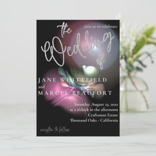Elegant Lens Flare Silver Sparkle Script Weduwen I Kaart (Staand voorkant)