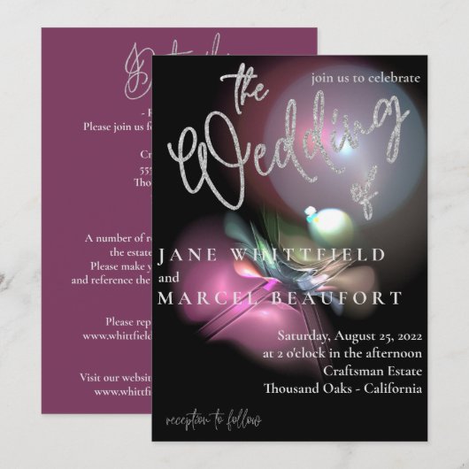 Elegant Lens Flare Silver Sparkle Script Weduwen I Kaart (Voorkant / Achterkant)