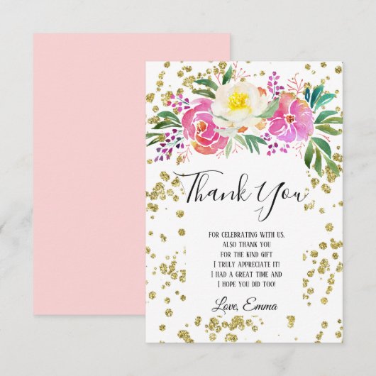 elegant, lentbloemen roze florale dank je kaart (Voorkant / Achterkant)