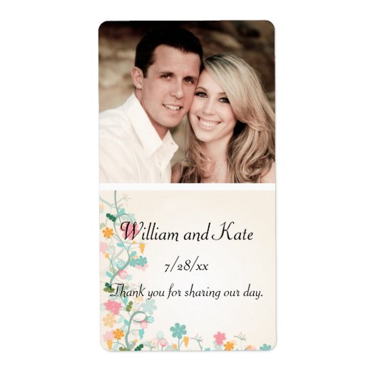 Elegant, Lente Bloemen, Trouw Wijn, Op Maat Etiket (Voorkant)