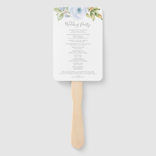 Elegant Lentonaal Bloemstuk Stofblauw Huwelijkspro Handwaaier (Achterkant)