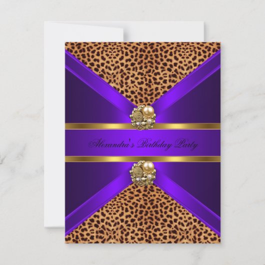Elegant Leopard Animal Paars Gold Black Birthday Kaart (Voorkant)