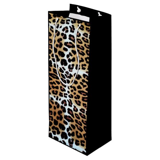 Elegant Leopard Animal Print Custom Business Logo Wijn Cadeautas (Achterkant Gekanteld)