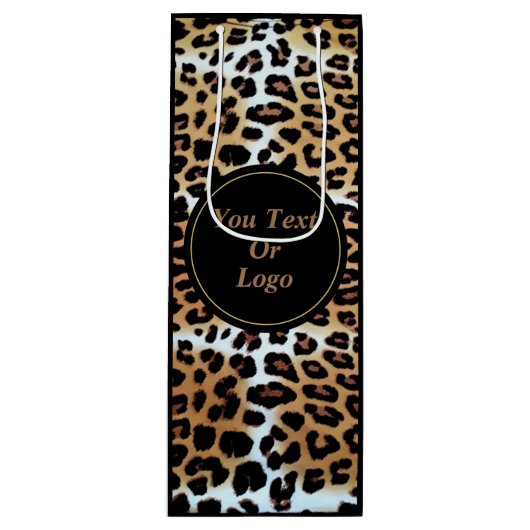 Elegant Leopard Animal Print Custom Business Logo Wijn Cadeautas (Voorkant)
