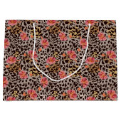 Elegant Leopard Animal Print Pattern Roze Flowers Groot Cadeauzakje (Voorkant)