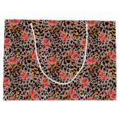 Elegant Leopard Animal Print Pattern Roze Flowers Groot Cadeauzakje (Achterkant)