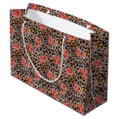 Elegant Leopard Animal Print Pattern Roze Flowers Groot Cadeauzakje (Achterkant Gekanteld)