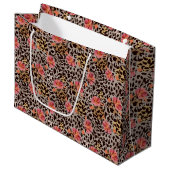 Elegant Leopard Animal Print Pattern Roze Flowers Groot Cadeauzakje (Voorkant Gekanteld)