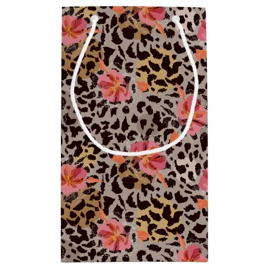 Elegant Leopard Animal Print Tropische Roze Flower Klein Cadeauzakje (Achterkant)
