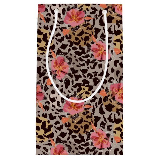 Elegant Leopard Animal Print Tropische Roze Flower Klein Cadeauzakje (Voorkant)