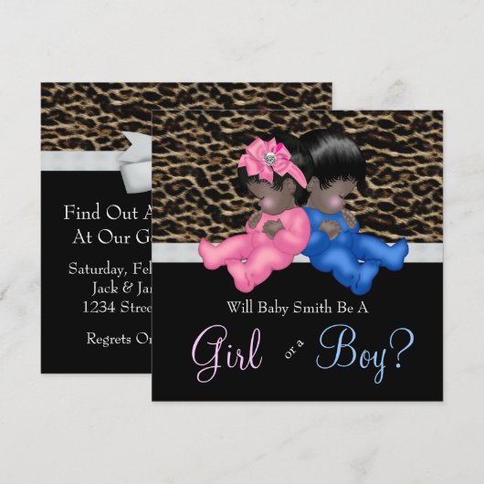 Elegant Leopard Baby gender Reveal Shower Kaart (Voorkant / Achterkant)