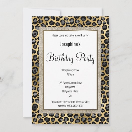 ELEGANT LEOPARD BLACK GOLD PATTERN BIRTHDAY KAART (Voorkant)
