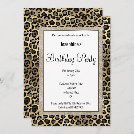 ELEGANT LEOPARD BLACK GOLD PATTERN BIRTHDAY KAART (Voorkant / Achterkant)
