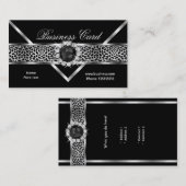 Elegant Leopard Black Silver Diamond Black Pearl Visitekaartje (Voorkant / Achterkant)
