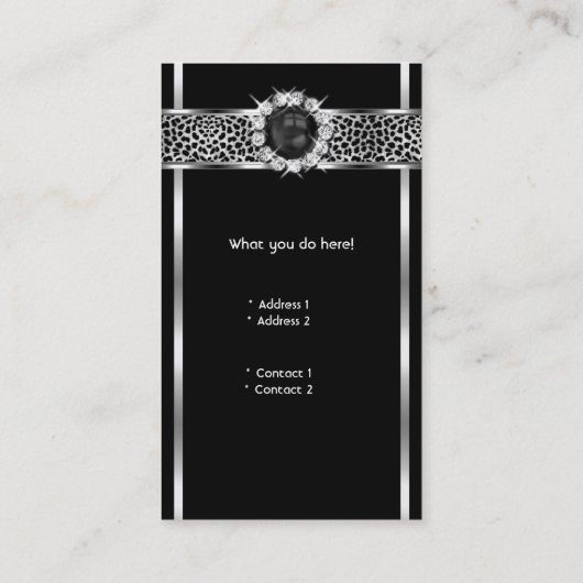 Elegant Leopard Black Silver Diamond Black Pearl Visitekaartje (Achterkant)