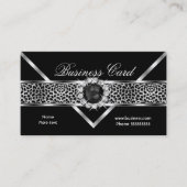 Elegant Leopard Black Silver Diamond Black Pearl Visitekaartje (Voorkant)