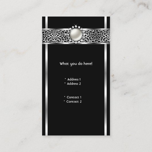 Elegant Leopard Black Silver Diamond Pearl 2 Visitekaartje (Achterkant)