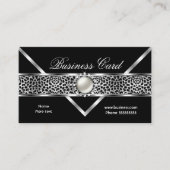 Elegant Leopard Black Silver Diamond Pearl 2 Visitekaartje (Voorkant)
