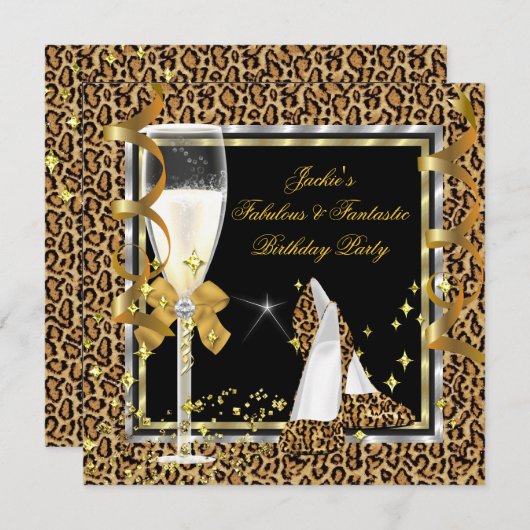 Elegant Leopard Black Silver Gold Birthday Kaart (Voorkant / Achterkant)