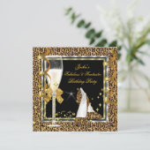 Elegant Leopard Black Silver Gold Birthday Kaart (Staand voorkant)